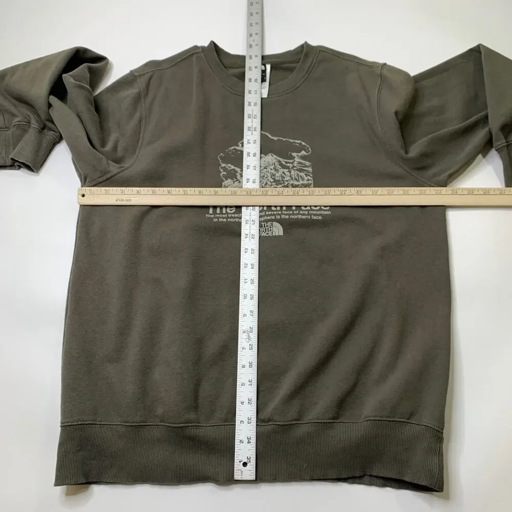 The North Face Sweatshirt Mens L Large Moss Green Mountain Graphic Fleece Lined